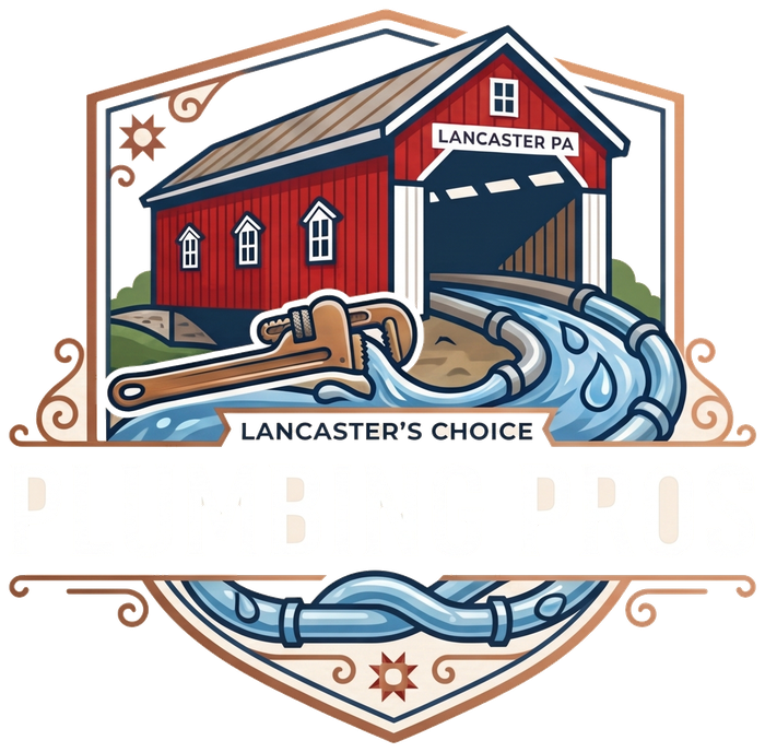 Lancaster PA Plumbing Pros seal, featuring the Lancaster covered bridge